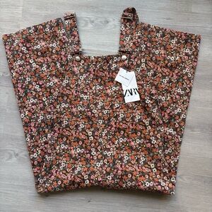 NWT Zara “The Jane Jumpsuit” Multicolor Floral Denim Overalls- Size XS